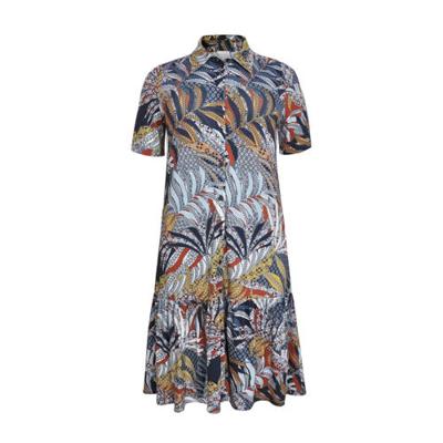 Yoek gebloemde blousejurk donkerblauw/rood/geel Yoek gebloemde blousejurk donkerblauw/rood/geel