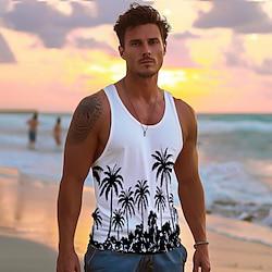 heren 100% katoen grafische tanktop casual vest top kokosnootboom mode Hawaiiaans ondershirt straat dagelijks strand t-shirt wit blauw korte mouw shirt met ronde hals lente- en zomerkleding Lightinthebox