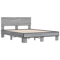 vidaXL Bedframe bewerkt hout metaal grijs sonoma eiken 120x200 cm, bed, bed ombouw, twijfelaar bed, bedbodem, slaapkamermeubel, 2 persoonsbed