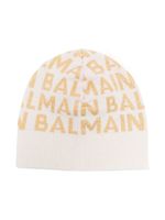 Balmain Kids bonnet en maille à logo intarsia - Blanc