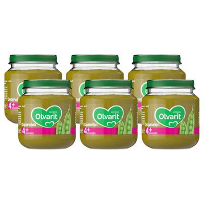 Olvarit Doperwten - babyhapje voor baby's vanaf 4+ maanden - 6x125 gram babyvoeding
