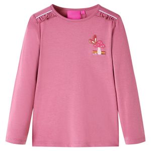 Kindershirt met lange mouwen paddenstoelenprint 128 frambozenkleurig