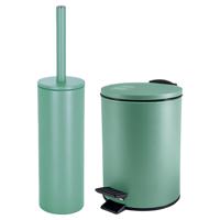 Badkamer/toilet accessoires set - WC-borstel en pedaalemmer 3L - metaal - salie groen