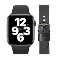 Apple Watch SE 44mm Space Gray Zwart Bandje + DBramante1928 Leren Bandje Zwart/Space Gray