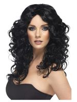 Glamour pruik lang zwart Curly - thumbnail