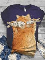 Cotton-Blend Animal Casual Crew Neck T-shirt