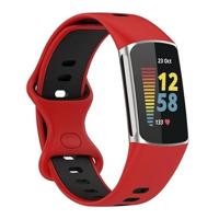 By Qubix - Compatible met Fitbit Charge 5 - Fitbit Charge 6 Sportbandje met dubbele lus - Rood/zwart - Tweekleurig - Maat: L - Compatible fitbit bandje