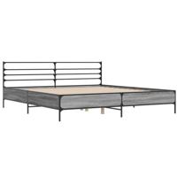 vidaXL Bedframe bewerkt hout metaal grijs sonoma eiken 200x200 cm, bed, bed ombouw, twijfelaar, bedbodem, slaapkamermeubel, boxspring, 2 persoonsbed