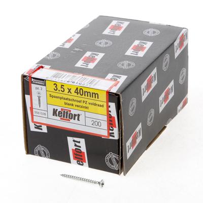 Kelfort Spaanplaatschroef platverzonken kop verzinkt pozidriv voldraad 3.5 x 40mm Kelfort Spaanplaatschroef platverzonken kop verzinkt pozidriv voldraad 3.5 x 40mm