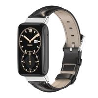 By Qubix - Echt leren bandje - Zwart met patroon - Compatible met Xiaomi Smart band 7 Pro - Compatible Xiaomi bandje