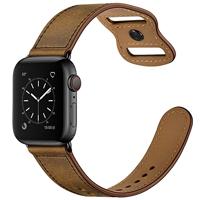 By Qubix - Leren bandje dubbele lus - Gemeleerd bruin - Compatible met Apple Watch 44mm / 45mm / 46mm / 49mm - Compatible Apple watch bandjes