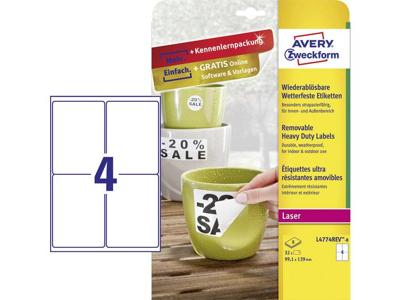 Avery-Zweckform L4774REV-8 Folie-etiketten 99.1 x 139 mm Polyester folie Wit 32 stuk(s) Weer verwijderbaar Laser (kleur), Laser (zwart/wit), Kopiëren (kleur), Avery-Zweckform L4774REV-8 Folie-etiketten 99.1 x 139 mm Polyester folie Wit 32 stuk(s) Weer verwijderbaar Laser (kleur), Laser (zwart/wit), Kopiëren (kleur),
