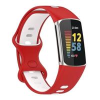 By Qubix - Compatible met Fitbit Charge 5 - Fitbit Charge 6 Sportbandje met dubbele lus - Rood/wit - Tweekleurig - Maat: L - Compatible fitbit bandje