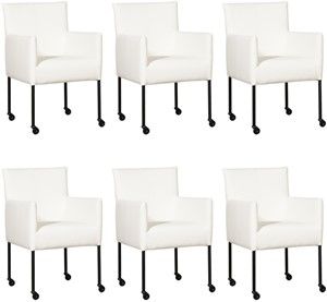 Set van 6 Witte leren moderne kuipstoel Desire - poot rond zwart met wiel - Toledo Leer Purewhite (wit leer)