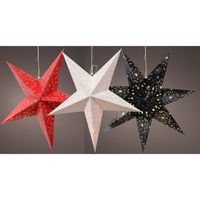 Verlichte kerststerren - 3x st - rood, wit en zwart - 60 cm - papier - op batterijen