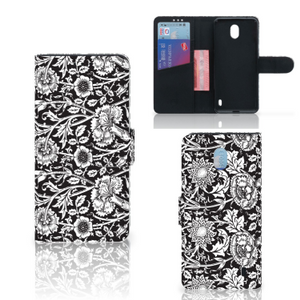 Nokia 1 Plus Hoesje Black Flowers