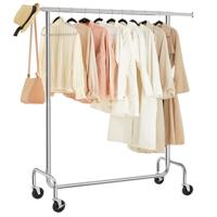 SONGMICS Kledingrek, kledingstandaard, kledingroede met wielen, metalen kapstok, met uitschuifbare kledingroede, draagvermogen tot 130 kg, 110-150 cm, verchroomd, HSR11S