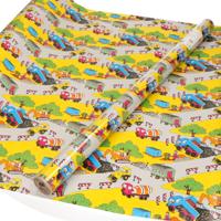 1x Inpakpapier / cadeaupapier geel met wegwerkzaamheden thema 200 x 70 cm   -