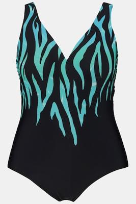 Ulla Popken Badpak, V-hals, softcups, zebradessin - Grote Maten