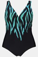 Ulla Popken Badpak, V-hals, softcups, zebradessin - Grote Maten