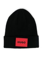 HUGO KIDS bonnet en maille à patch logo - Noir - thumbnail