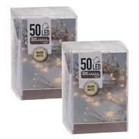 2x Kerstverlichting op batterij warm wit 50 lampjes   -