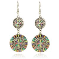 Dubbele ronde zilverkleurige dames oorbellen multicolor en strass - thumbnail