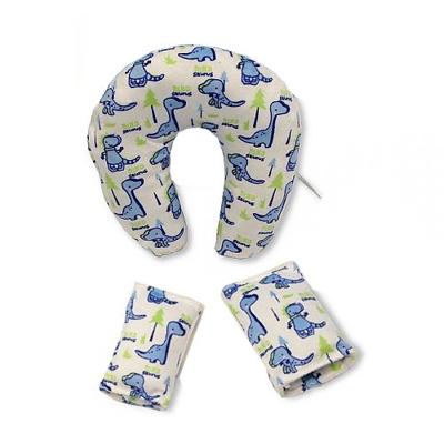 Nursery Time reisset gordelhoezen en nekkussen dino 3 delig blauw/wit