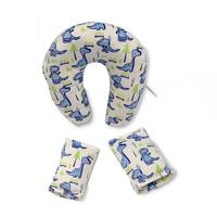 Nursery Time reisset gordelhoezen en nekkussen dino 3 delig blauw/wit