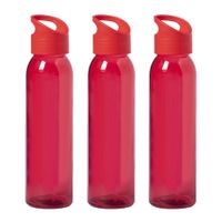 3x Stuks glazen waterfles/drinkfles rood transparant met schroefdop met handvat 470 ml