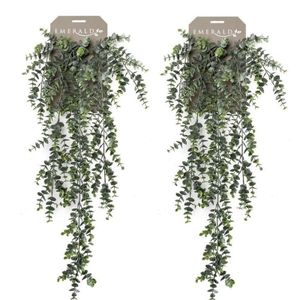 2x Kantoor kunstplanten groene Eucalyptus hangplant/tak 75 cm