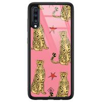 Samsung Galaxy A50 glazen hardcase - The pink leopard