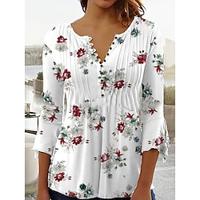 Dames Overhemd Blouse Bloemig Vlinder nappi Afdrukken Dagelijks Vakantie Casual 3/4 mouw Strakke ronde hals Blozend Roze Lente zomer Lightinthebox - thumbnail