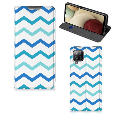 Samsung Galaxy A12 Hoesje met Magneet Zigzag Blauw Samsung Galaxy A12 Hoesje met Magneet Zigzag Blauw