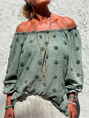 Casual Cotton Abstract Polka Dots Loose Shirt