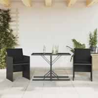 3-delige Bistroset met kussens poly rattan zwart - thumbnail