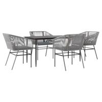 vidaXL 5-delige Tuinset met kussens poly rattan glas grijs