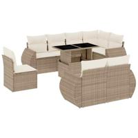 vidaXL 9-delige Loungeset met kussens poly rattan beige