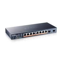 Zyxel XMG1915-10EP, 8-poorten, multi-gigig, 2.5G Cloud/Smart Managed PoE++ Switch @130W, met 8 x PoE++ (60 W), 2 x 10G SFP+, desktop of wandmontage