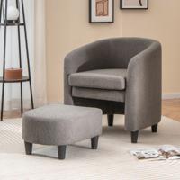 Fauteuil met Voetenbank Gestoffeerde Fauteuil met Massief Houten Frame en Antislip Vilten Kussens Accentstoel Relaxstoel (Grijs) - thumbnail