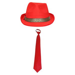 Carnaval verkleedset Redman - hoed en stropdas - rood - heren/dames - verkleedkleding