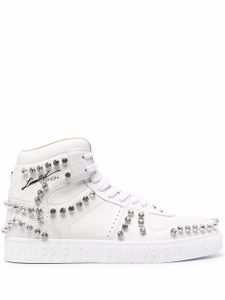 Philipp Plein baskets montantes à ornements en cristal - Blanc