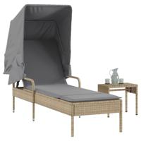 Ligbed met luifel en tafel poly rattan beige - thumbnail