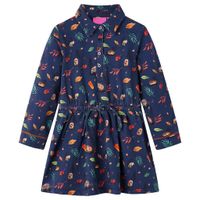 Kinderjurk met lange mouwen blaadjesprint 104 marineblauw