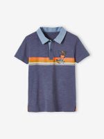 Jongens poloshirt met strepen en chambray details leiblauw