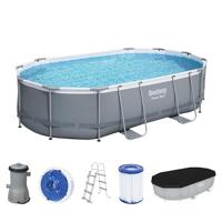 Bestway Power Steel Frame Pool Set completo con pompa filtro 488 x 305 x 107 cm, grigio ovale