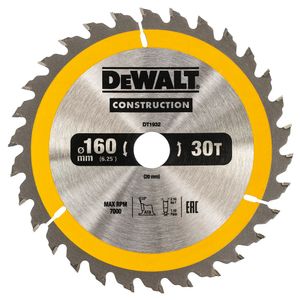 DeWalt Accessoires Cirkelzaagblad 160x20x30t, positief 10°, kerf 2,5mm - DT1932-QZ