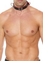 Deluxe Bondage Collar - Premium Leather - Black/Red