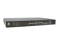 LevelOne GEP-2021 Netwerkswitch Gigabit Ethernet/270W 20xPoE Outputs/ (10/100/1000) / Power Over Ethernet (PoE) 1U/2 x Gigabit RJ45, 2 x Gigabit SFP, 802.3at/af PoE, 270W/zwart