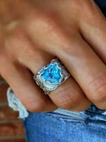 Vintage Blue Crystal Metal Distressed Ring Casual Vacation Women's Jewelry - thumbnail